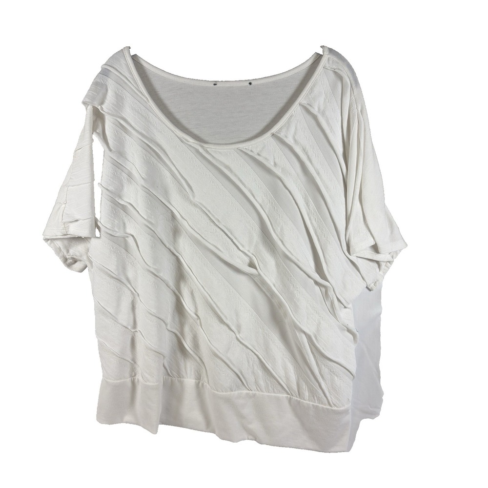Women's Ivory Cream Draped Dolman Batwing Top Textured Blouse Plus Size G-364